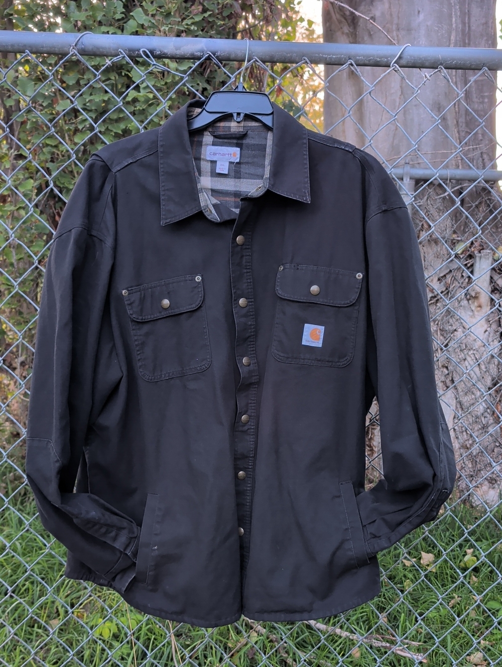 Carhartt Black Lightweight Work Jacket with Plaid Lining